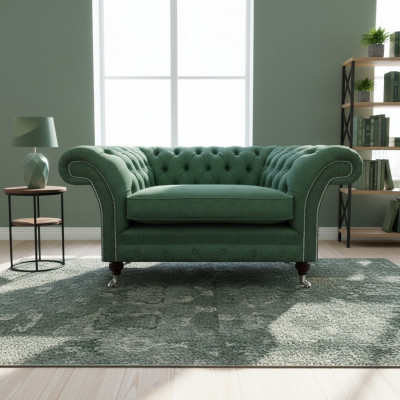 Elegant Chesterfield Grénge Fauteuil Wunnzëmmer Stoff Eedle Sëtz.
