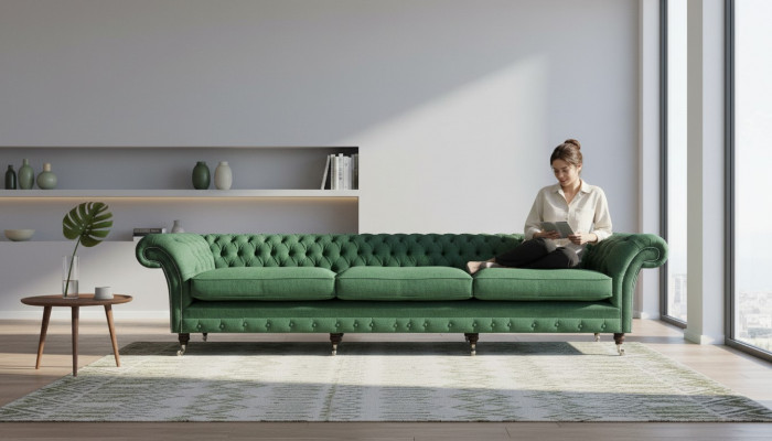 Chesterfield donkelgréng Canapé Modernen Gepolsterten 3-Sëtzer Luxusmiwwelen