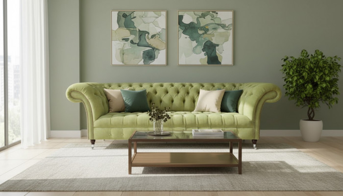 Chesterfield hellgréng Sofa Modernen Wunnzëmmer Dräisëtz Luxus Miwwelen