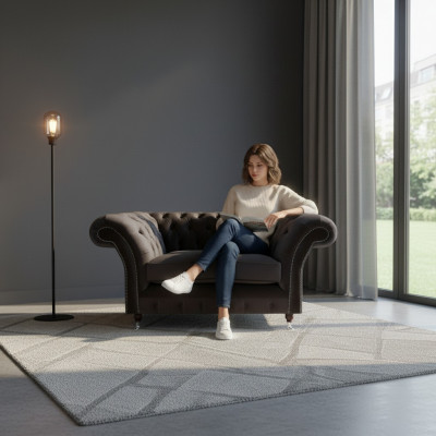 Chesterfield schwaarze gepolsterte Fauteuil Luxus Sëtzmiwwel Moderner Een-Seater