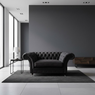 Chesterfield schwaarze gepolsterte Fauteuil Luxus Sëtzmiwwel Moderner Een-Seater