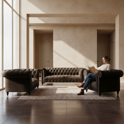 Stilvoll Chesterfield Brong Sofagarnitur Wunnzëmmer Modern Couchen