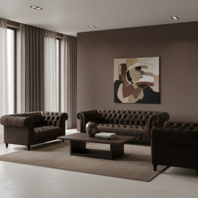 Stilvoll Chesterfield Brong Sofagarnitur Wunnzëmmer Modern Couchen