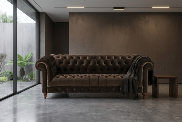 Moderne brong Chesterfield Canapé Designer Stoffssofaen Edle Polsterméibelen