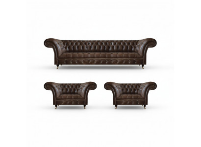 Wunnzëmmer Braun Chesterfield Lieder Garnitur Designer Sëtzmoobel 3-Deel Set