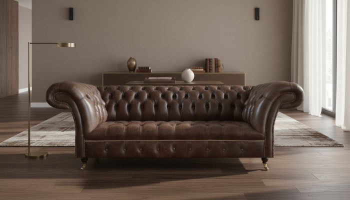 Braune Chesterfield Lieder-Couch Wunnzëmmer Couchen Designer Robust Miwwelen
