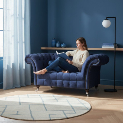 Chesterfield Bloë Polstersofa Wunnzëmmer 2-Sëtzer Luxus Edelt Sëtzmiwwelen