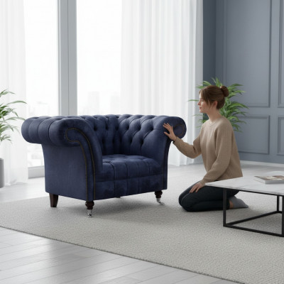 Däischterbloen Chesterfield Einsëtzer Stot Wonnertextil Polstersessel Nei