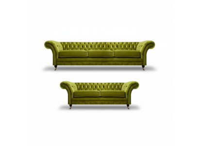 Olivengrén Chesterfield Canapé-Set Wunnzëmmer Komplett Textil Miwwelen