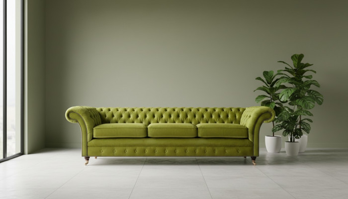 Chesterfield olivgréng Polstersofa Bettfunktioun Couch Wunnzëmmer Miwwelen