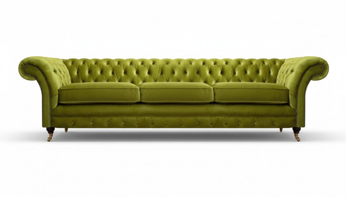 Chesterfield olivgréng Polstersofa Bettfunktioun Couch Wunnzëmmer Miwwelen