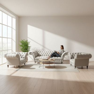 Luxuriéis Chesterfield Miwwelen Designer 2x Leiansuesselen Moderne Dräisëtzer