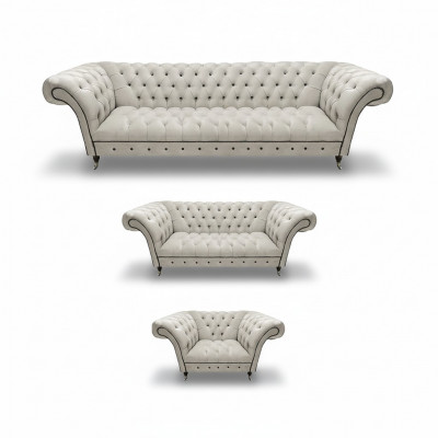 Wäiss Chesterfield Garnitur Polstersofa Designer Sofagarnitur 3tlg