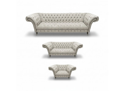 Wäiss Chesterfield Garnitur Polstersofa Designer Sofagarnitur 3tlg