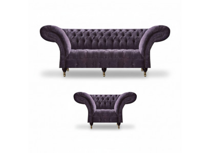 Lila Chesterfield Wunnzëmmer Stoffcanapéë Polstermöbel 2 Stéck Luxus Set