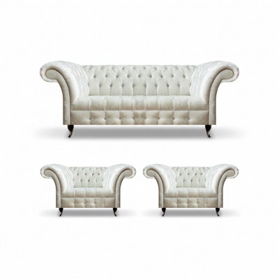 Wäiss Chesterfield Sëtzgrupp 2x Designers Sëtz G kompletéiert Sëtzmébel