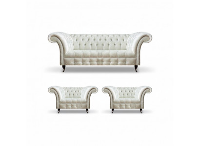 Wäiss Chesterfield Sëtzgrupp 2x Designers Sëtz G kompletéiert Sëtzmébel