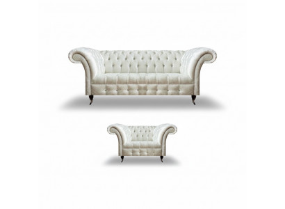Moderne Chesterfield wäiss Stoffcouch Exklusiver Wunnzëmmer Sessell zweedeeler