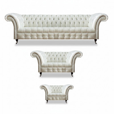 Wäiss Chesterfield Textil Garnitur Designer Sëtzmiwwelen Polster Garnitur