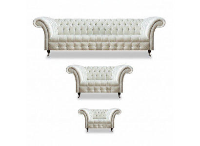 Wäiss Chesterfield Textil Garnitur Designer Sëtzmiwwelen Polster Garnitur