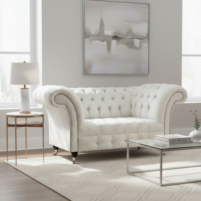 Chesterfield Wunnzëmmer Canapé Designer Wäiss Zweesëtz Sofa Sëtzmiwwel