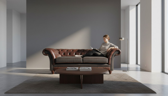 Brong-graue Chesterfield Edler Zweisëtzer Wunnzëmmer Polstercouch.