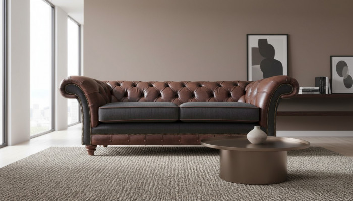 Brong-graue Chesterfield Edler Zweisëtzer Wunnzëmmer Polstercouch.