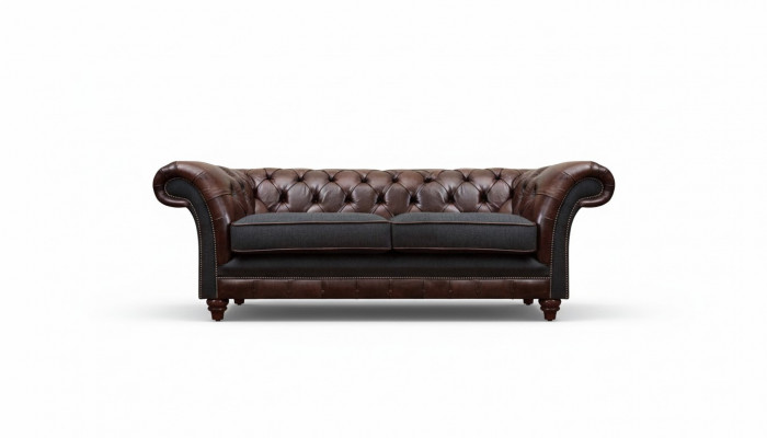 Brong-graue Chesterfield Edler Zweisëtzer Wunnzëmmer Polstercouch.