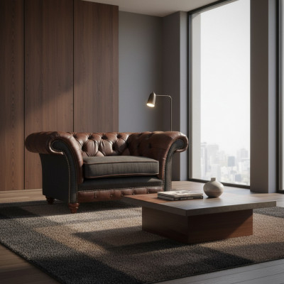 Chesterfield Braun-Gro Stull Wunnzëmmer Einsëtzer Modern Edle Miwwelen