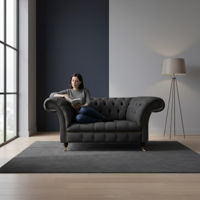 Luxus Chesterfield Sofas Designer Schwaarzen Zweisëtzer Wunnzëmmer Miwwelen