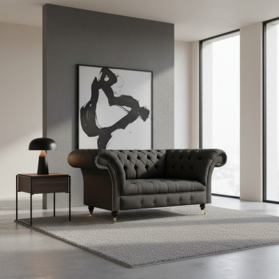 Luxus Chesterfield Sofas Designer Schwaarzen Zweisëtzer Wunnzëmmer Miwwelen