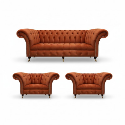 Stotzëmmer Brong Chesterfield Garnitur 2x Polstersessel 3-Sëtzer 3tlg
