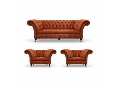 Stotzëmmer Brong Chesterfield Garnitur 2x Polstersessel 3-Sëtzer 3tlg