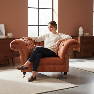 Braune Polstersessel fir d'Wunnzëmmer aus Stoff Designer Einsëtzer Miwwelen