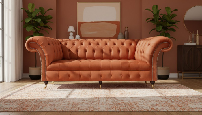 Brong Chesterfield Canapé Modernen 3-Sëtz Sofa Luxus Sëtzmoebel