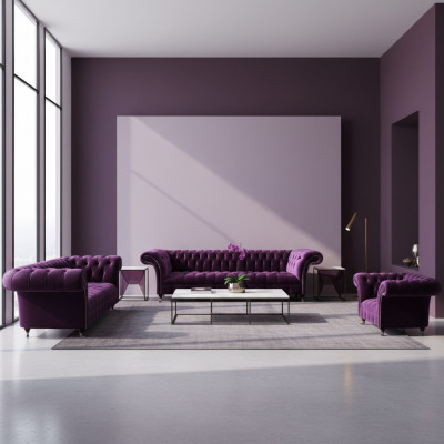 Modern Chesterfield Lila Canapé-Suite Wunnzëmmer Edle Sofaen 3tlg Set