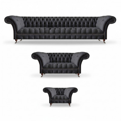 Schwaarz Chesterfield Textilsetter Polstersëtzmiwwel Couchsetter