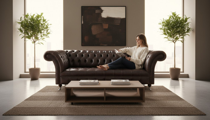 Chesterfield Liederemöbler Luxus-Dreisëtzer Wunnzëmmer Edel Couchen