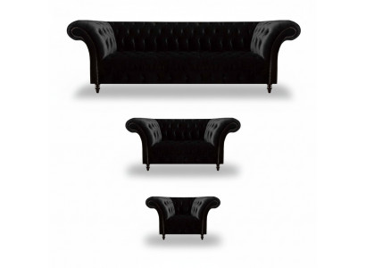 Schwaarz Textilsofa Designer Wunnzëmmer Luxus Sëtzgrupp Miwwelen 3tlg