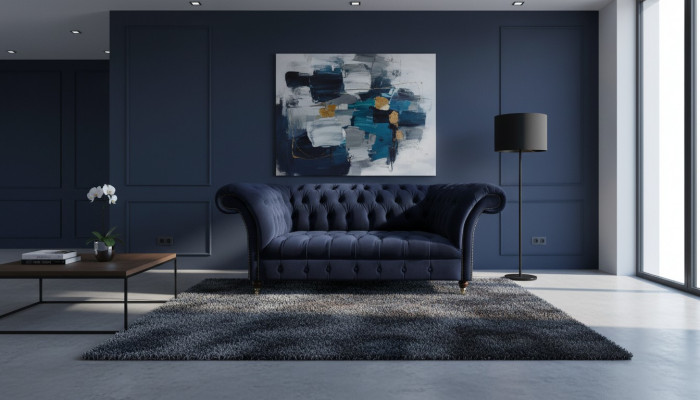 Däischterbloë Polster-Couch Chesterfield Wunnzëmmer Textil-Sofa Modern Miwwelen