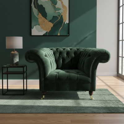 Chesterfield grénge Sëtzel Textilsëtzel Stoffsesel Wunnzëmmer Miwwelen