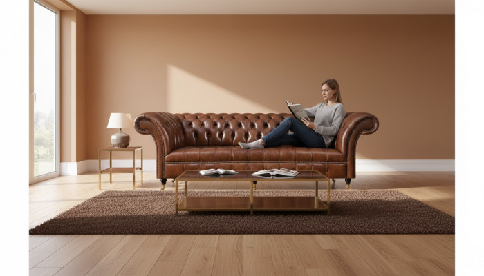 Brong Chesterfield Liederkanapé Edel Kanapéen 3-Sëtzer Livingzëmmer Miwwelen