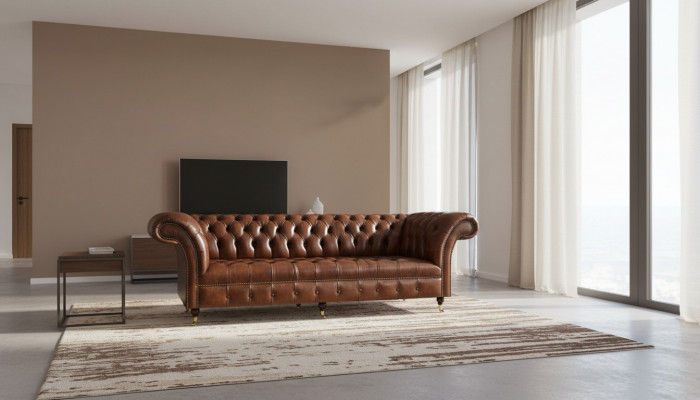 Brong Chesterfield Liederkanapé Edel Kanapéen 3-Sëtzer Livingzëmmer Miwwelen