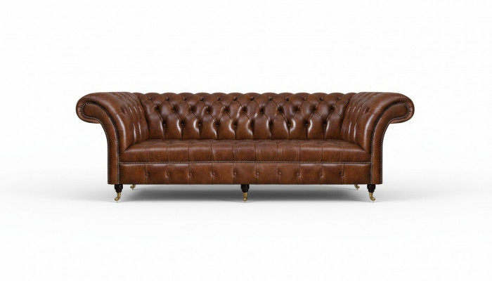 Brong Chesterfield Liederkanapé Edel Kanapéen 3-Sëtzer Livingzëmmer Miwwelen