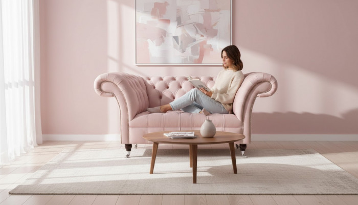 Chesterfield Rosa Zweisitzer Wunnzëmmer Luxuriéis Gepolstert Miwwelen Canapé