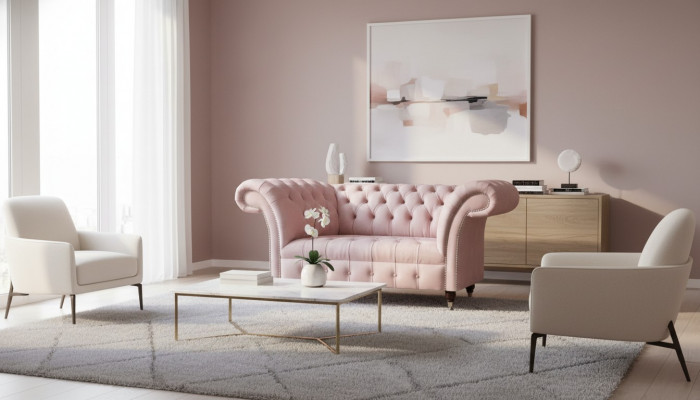 Chesterfield Rosa Zweisitzer Wunnzëmmer Luxuriéis Gepolstert Miwwelen Canapé
