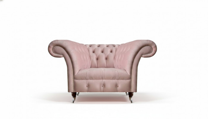 Chesterfield Rosa Eenzeleefstel Wunnzëmmer Designer Textilfauteuil 1-Sëtz