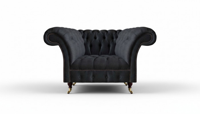 Wunnzëmmer Chesterfield schwaarzen Einsëtzer Textilsessel Edel Sessel