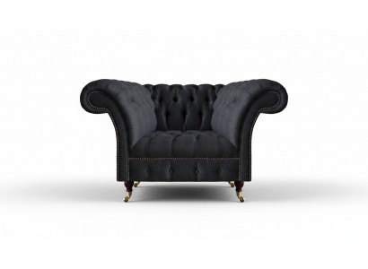 Wunnzëmmer Chesterfield schwaarzen Einsëtzer Textilsessel Edel Sessel