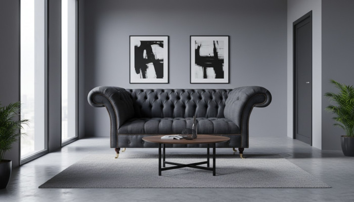 Chesterfield Schwaarz Sëtzcanapé Designer Polstersofas Modern Couchen